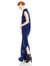 Navy Long Dress with Shoulder Detail